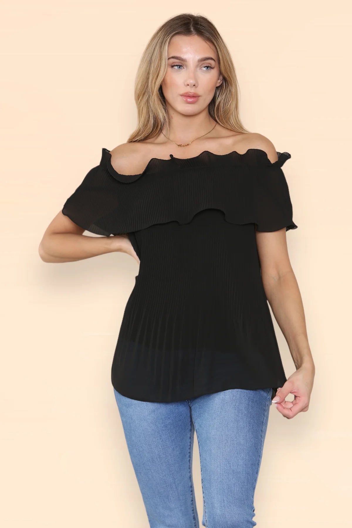 Nina - Ruffle Pleat Bardot Blouse