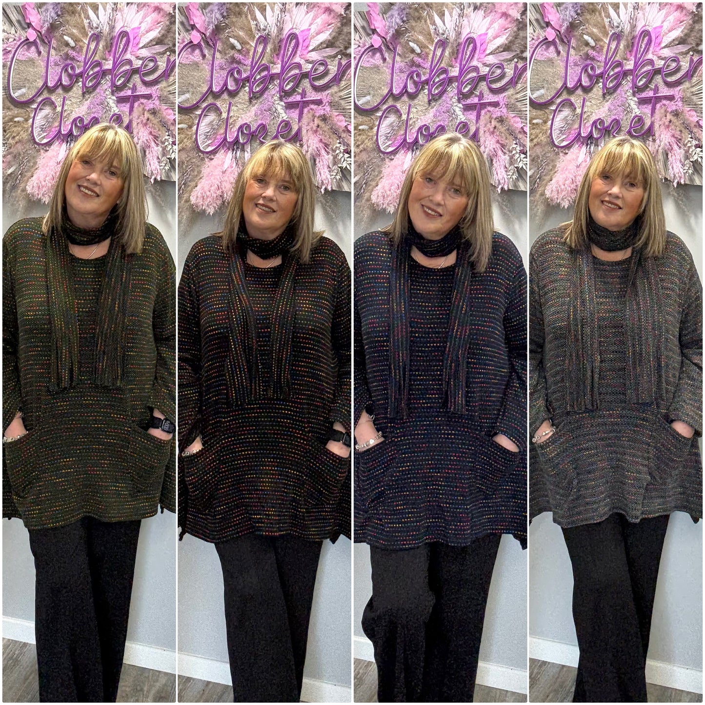 Italian Multi Stripe Pattern With Scarf Jumper