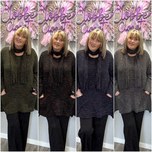 Italian Multi Stripe Pattern With Scarf Jumper