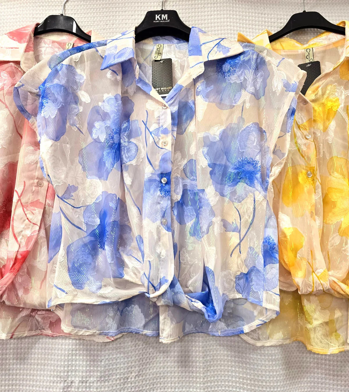 Floral Shimmer Silky Tie Button Blouse