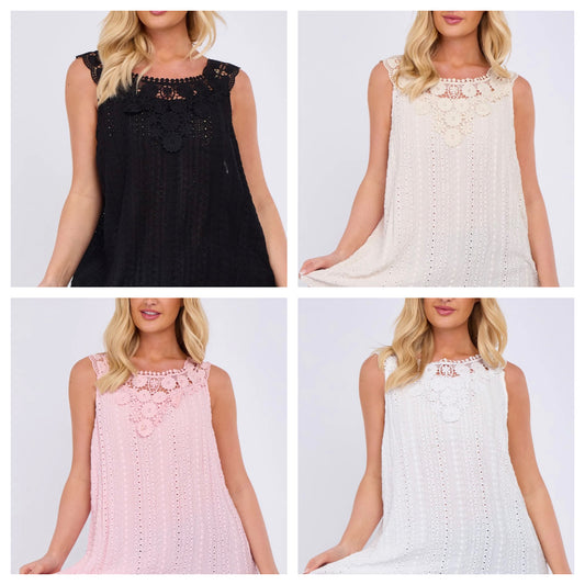 Embroidered Crochet Lace Wide Strap Vest Top
