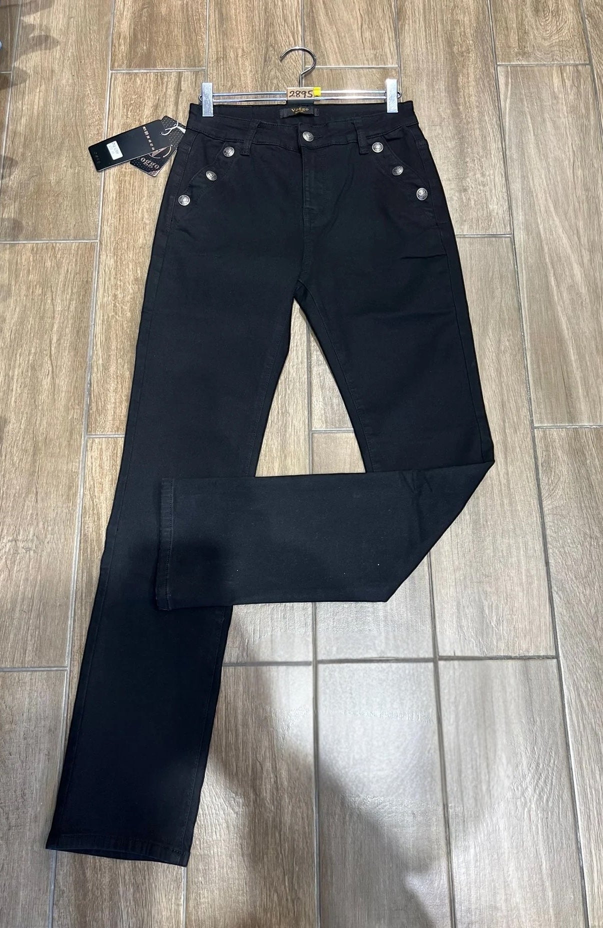 Voggo side silver hip button straight leg Black jeans