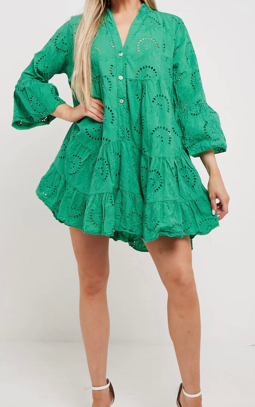 Simone Broderie Anglaise Mini Smock Dress