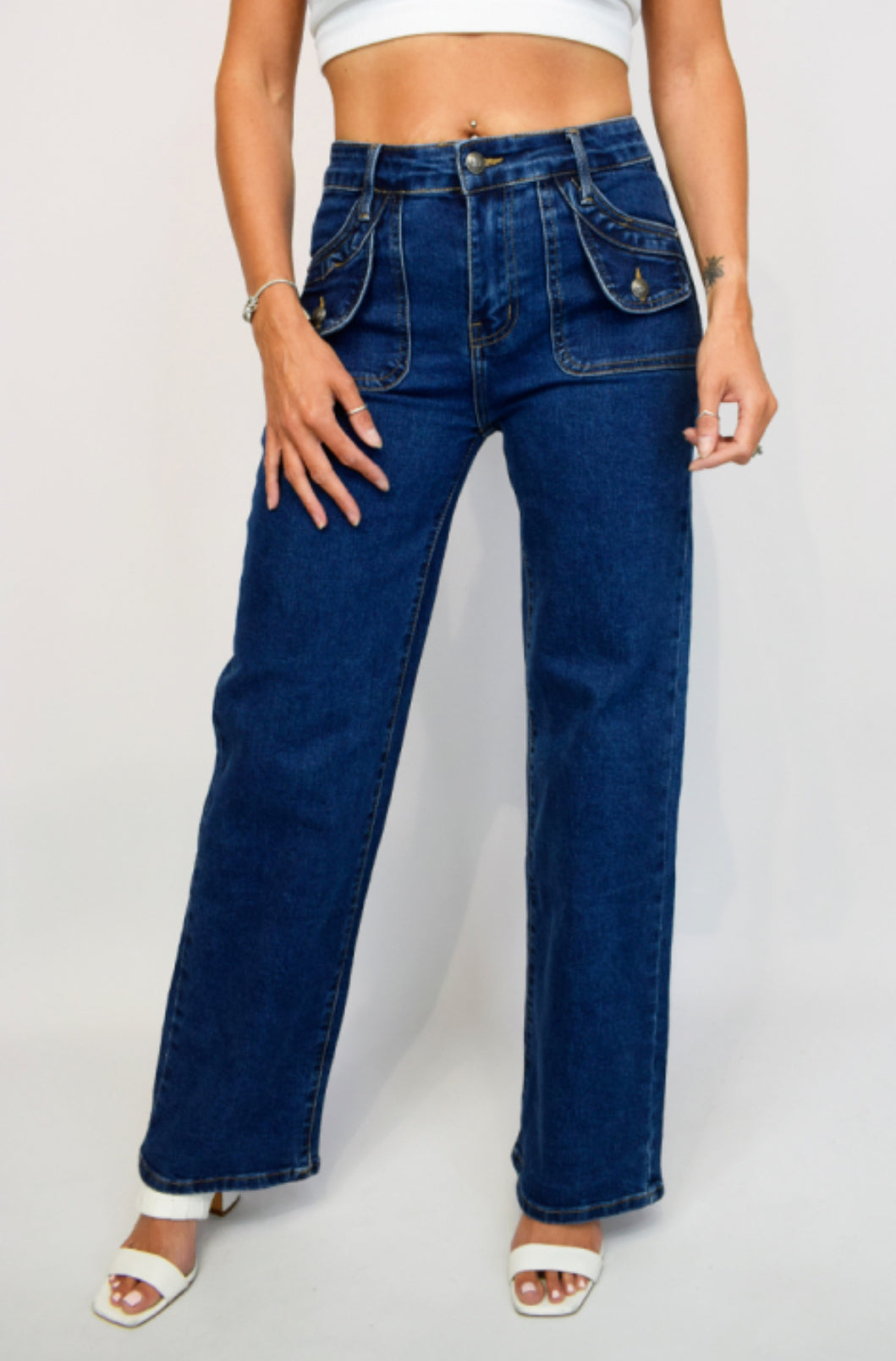Pocket Front Wide Leg Jeans