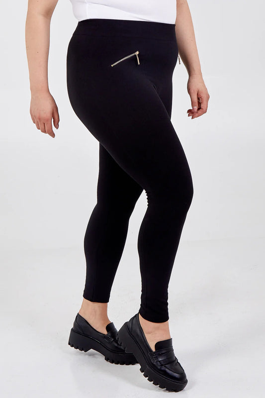 Della - Curve Basic Zip Detail Fleece Feel Inner Leggings