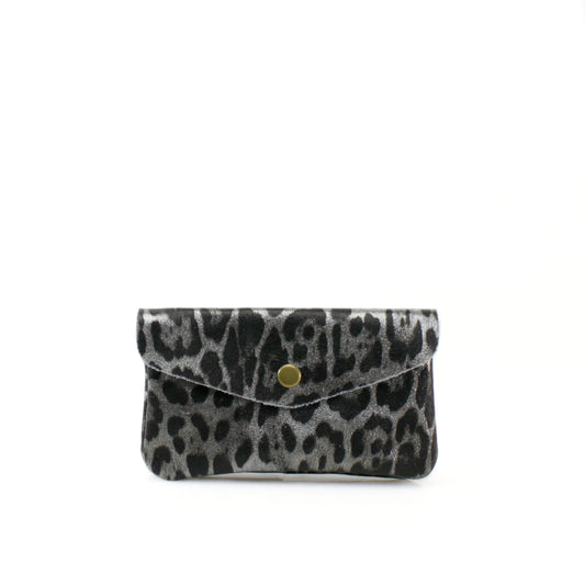 Silver Leather Leopard Print Purse
