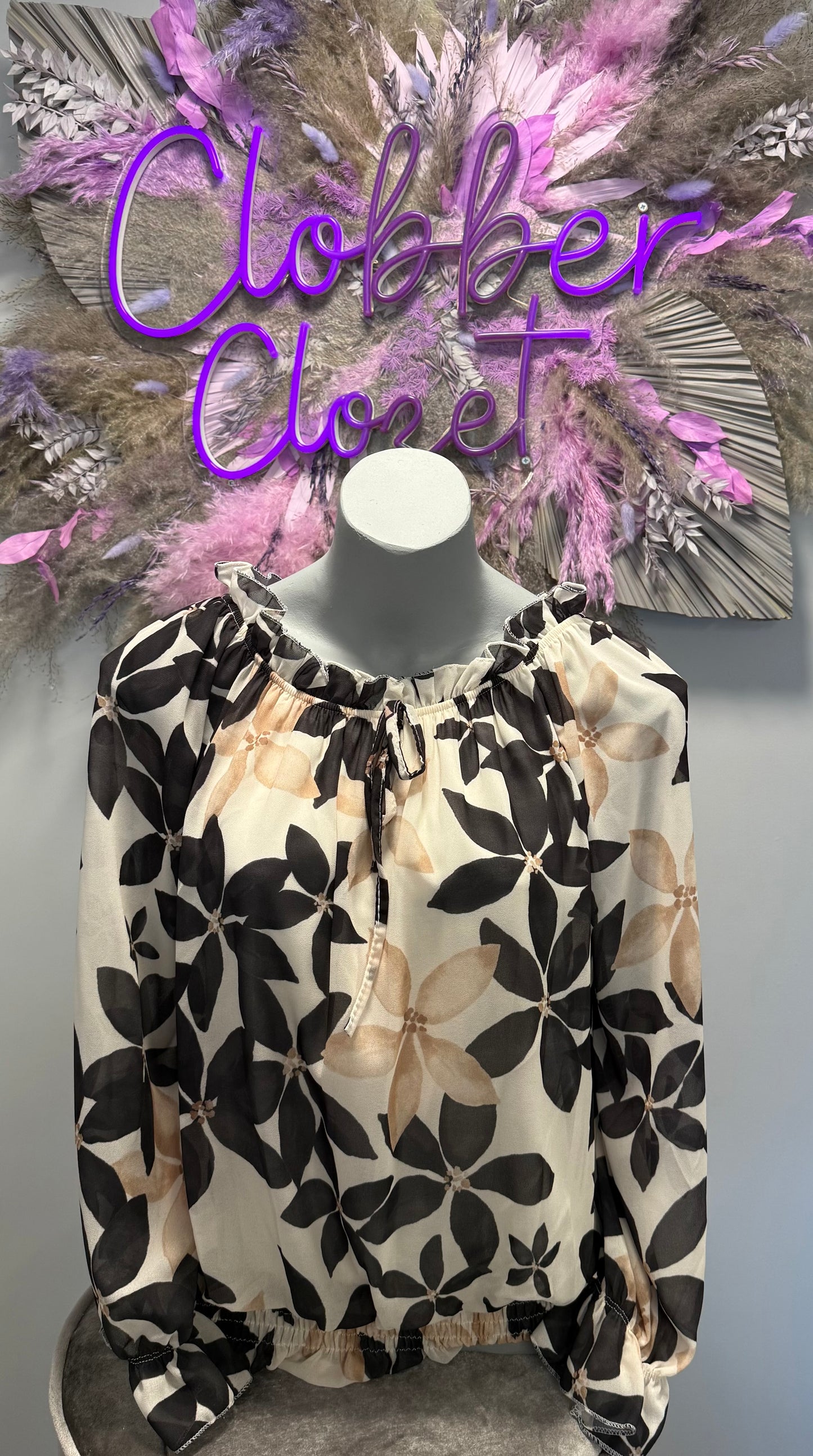Floral Bardot Ruffle Blouse