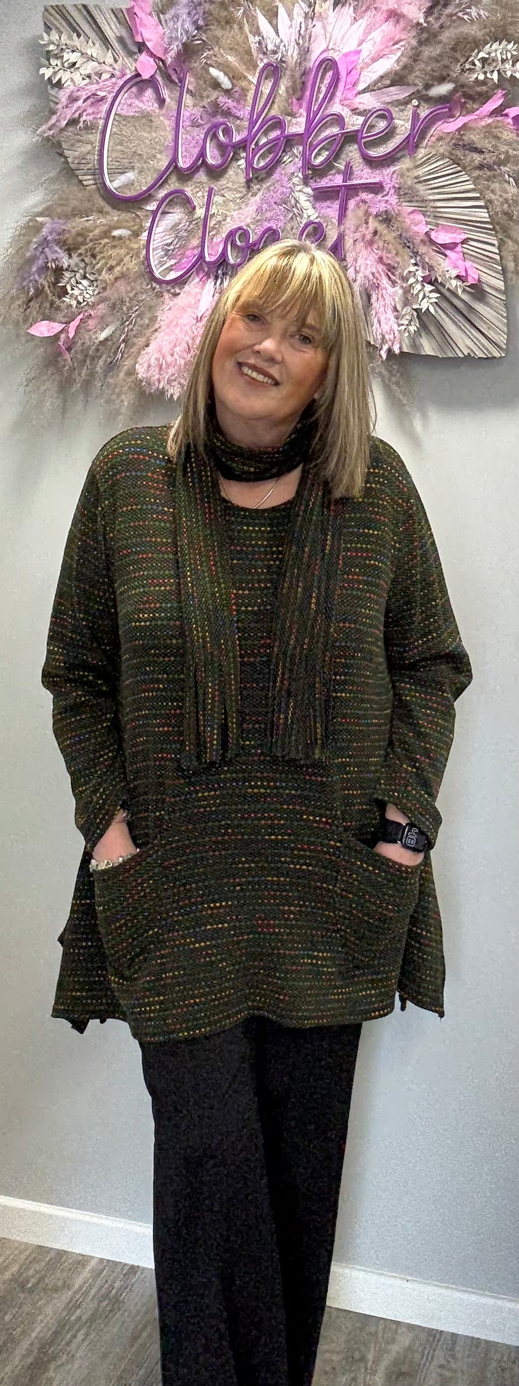 Italian Multi Stripe Pattern With Scarf Jumper