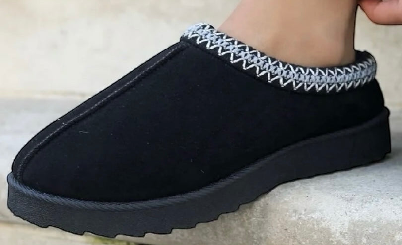 Faux Suede Embroider Aztec Detail Cozy Fluffy Slipper Boots