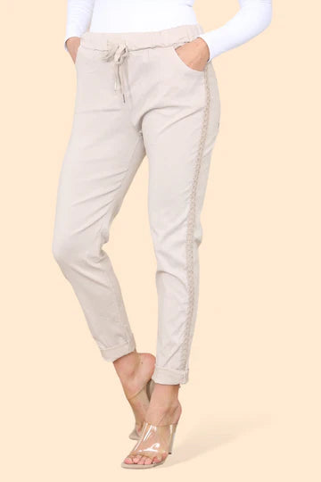 Jasmine - Side Stitch Embroidery Plain Bi-Stretch Magic Trousers