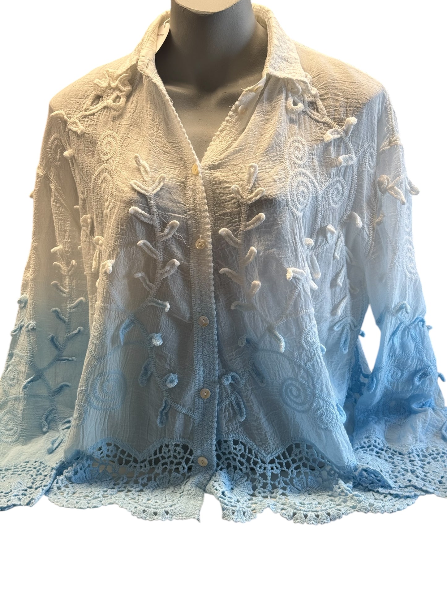 Freya Petal Embossed Dip Dye Crochet Trim Shirt