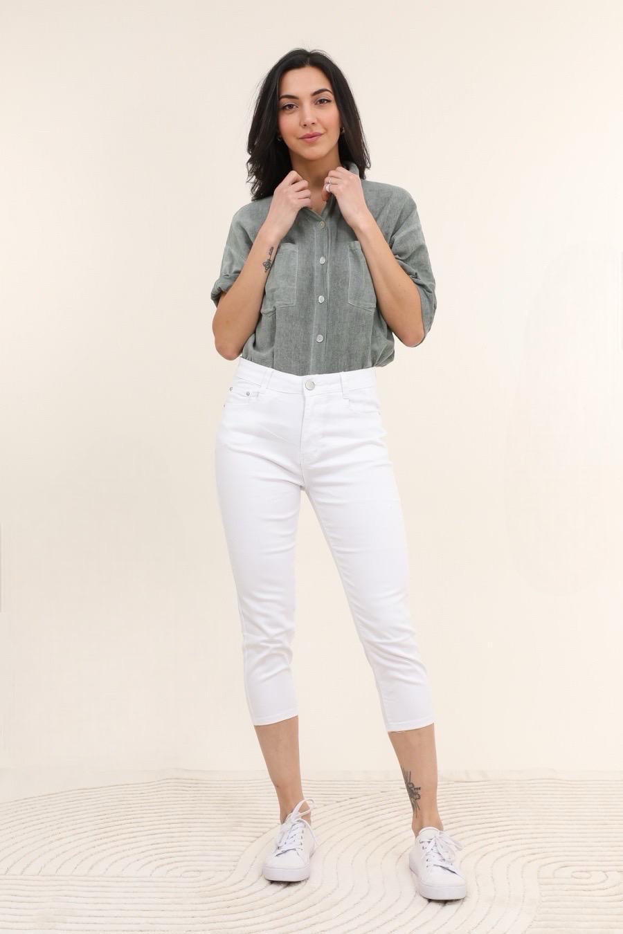 G-Smack White Stretch 3/4 Length Trousers