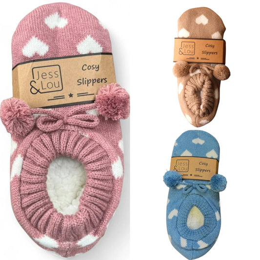 Jess & Lou White Heart Cosy Slippers