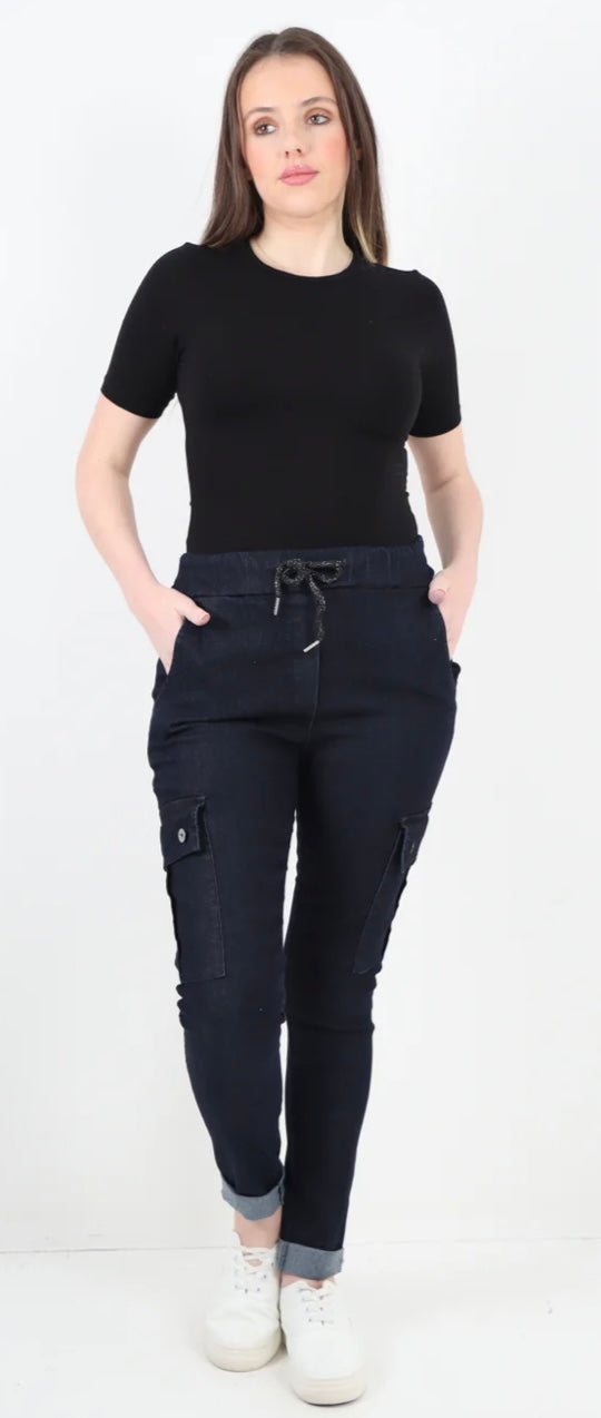 Joan - Italian Denim Magic Cargo Pocket Trousers