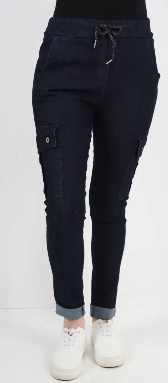 Joan - Italian Denim Magic Cargo Pocket Trousers