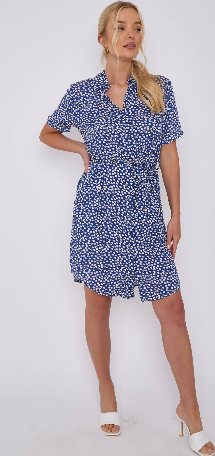 Blue Daisy Print Cheesecloth Mini Dress