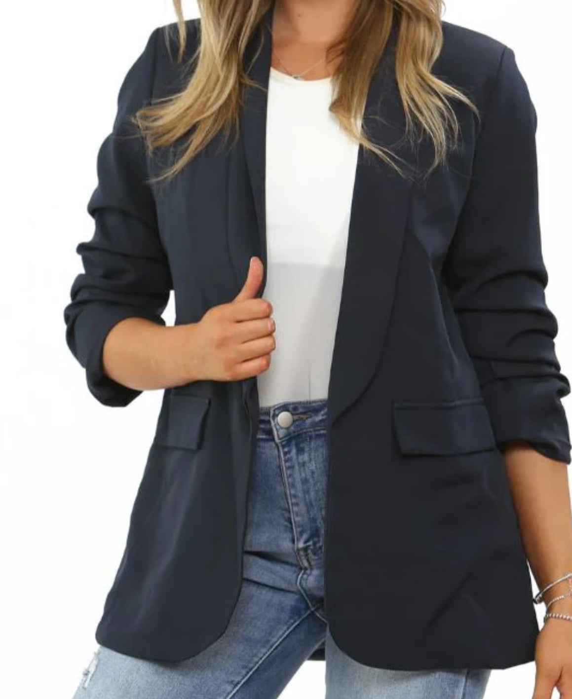Trudy Italian Ruched Sleeve Blazer