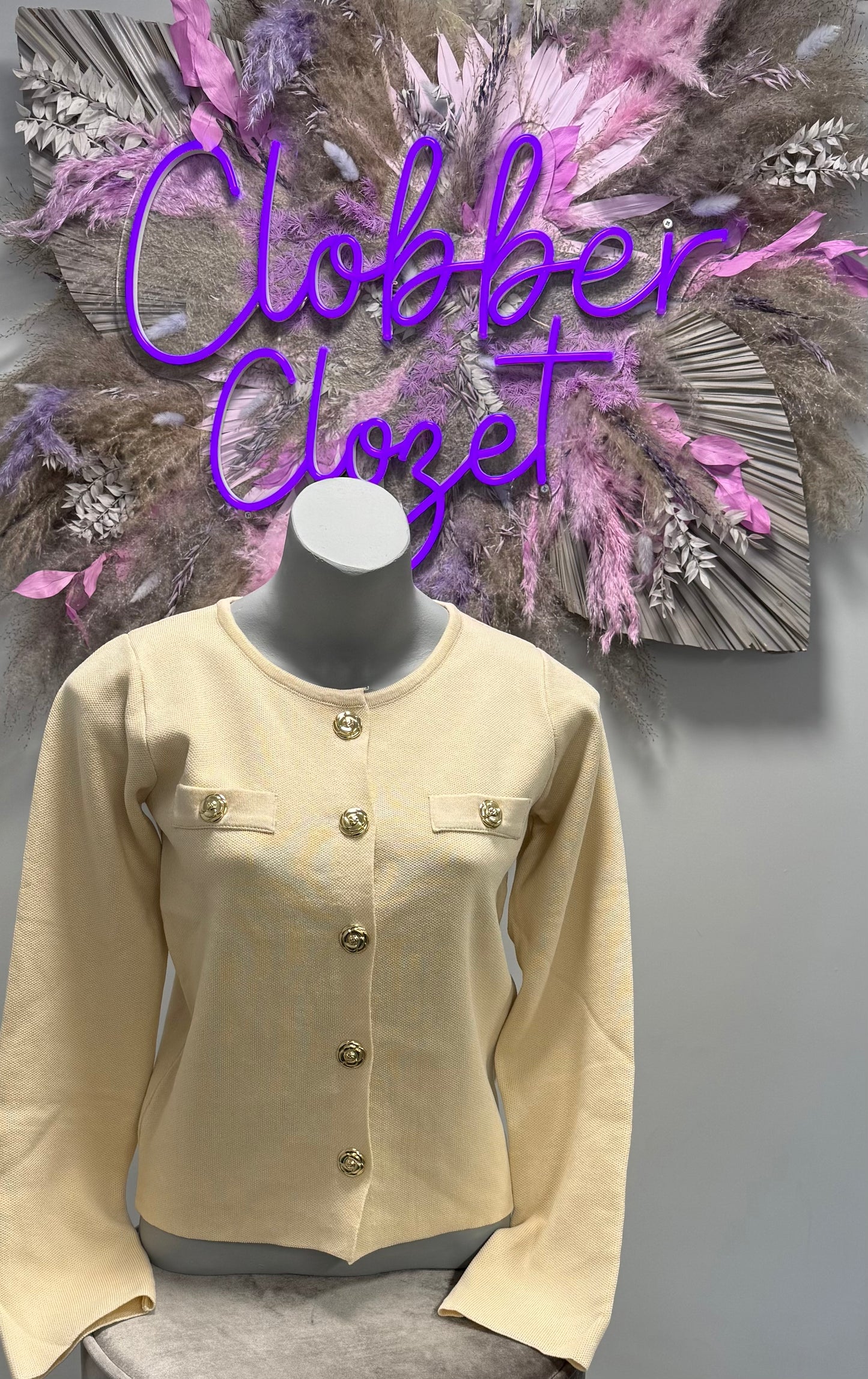 Margot Crew Neck Gold Popper Button Knitted Cardigan