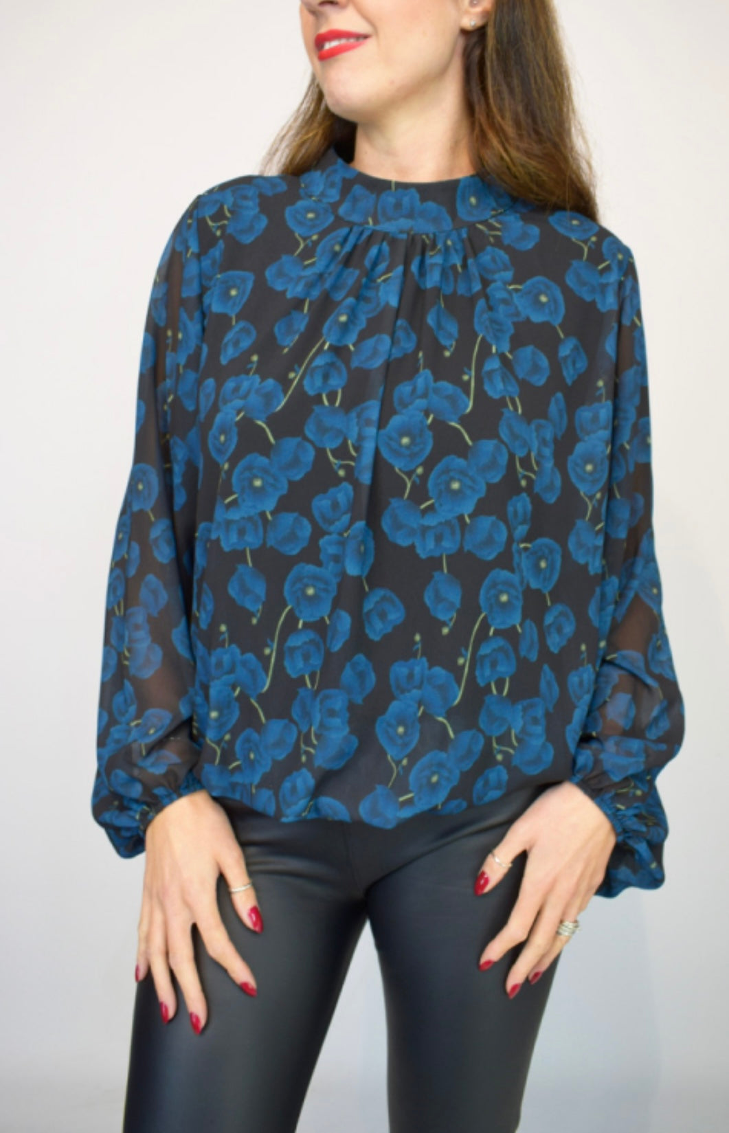 Corinna - Blue Rose Volume Sleeve Italian Top
