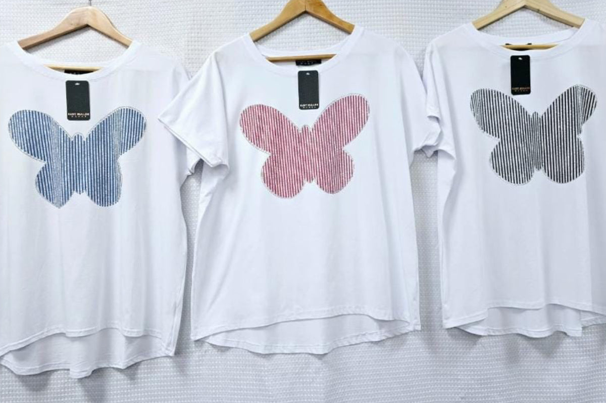 Bria - Diamante Butterfly Cotton Italian T-Shirt