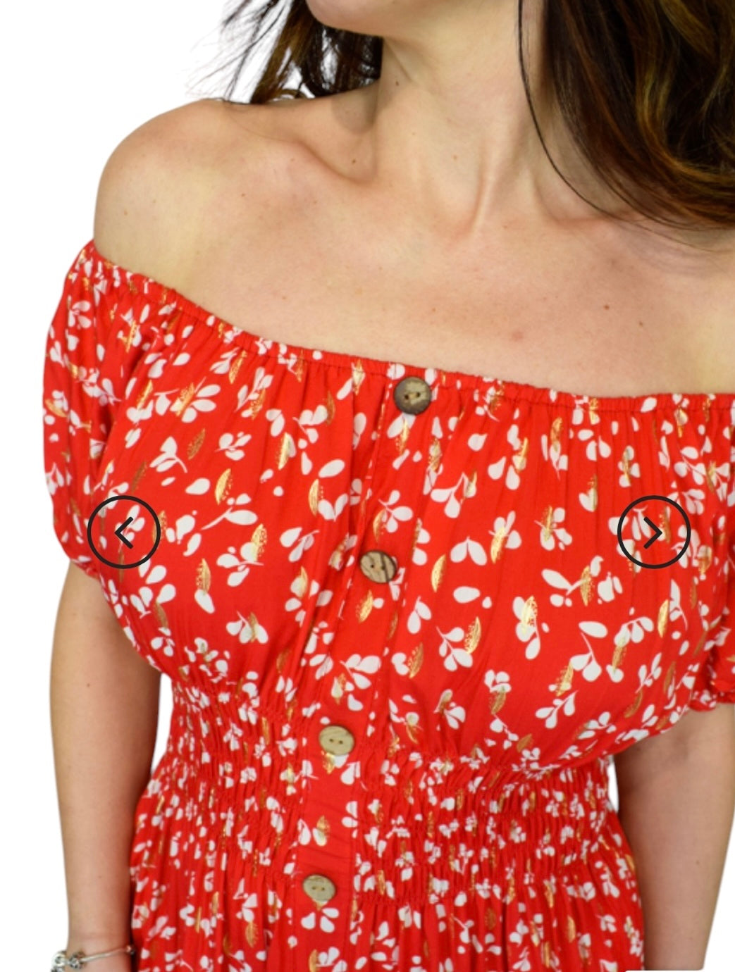 Agatha Contrast Petal Bardot Button Midi Dress