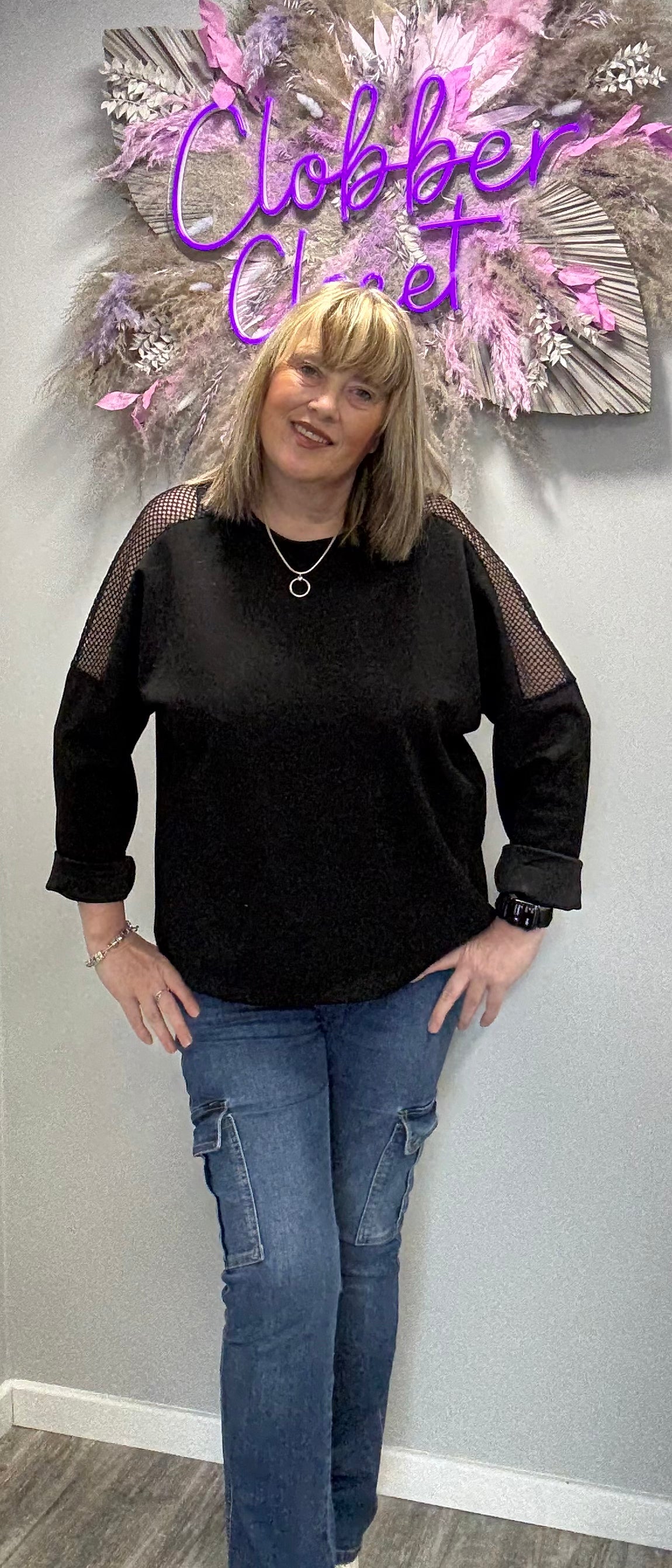 Italian Plain Mesh Textured Oversize Top