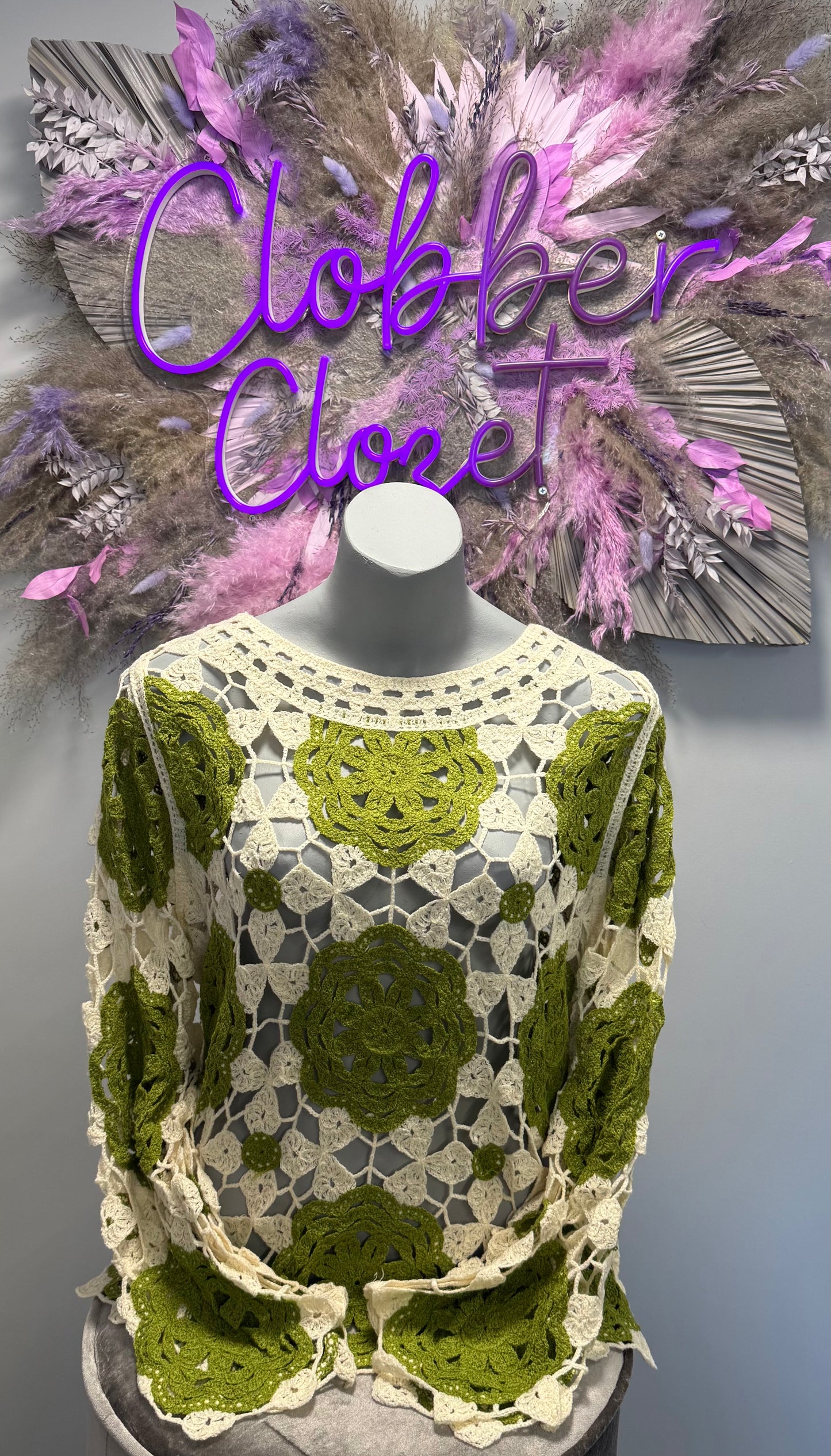 Coloured Flower Long Sleeved Crochet Top