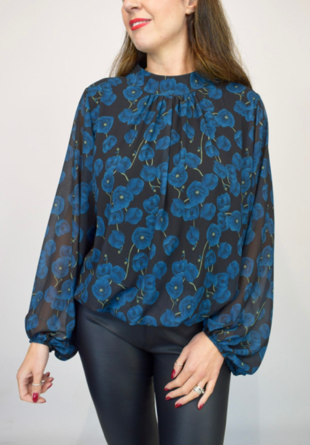 Corinna - Blue Rose Volume Sleeve Italian Top