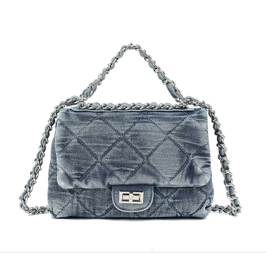 Denim Quilted Diamond Check Bag