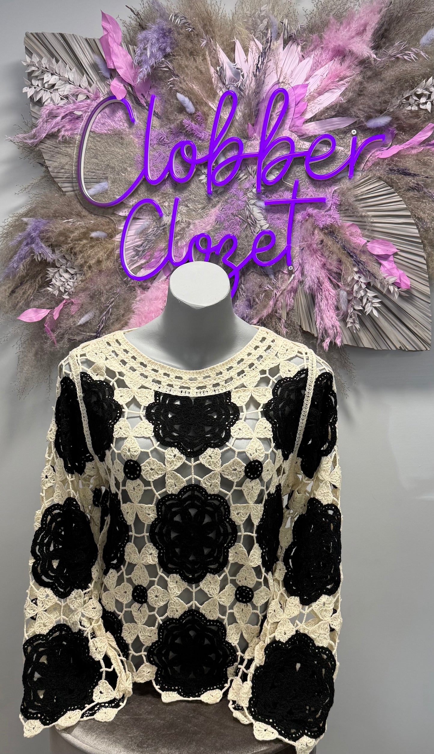Darcey Coloured Flower Long Sleeved Crochet Top