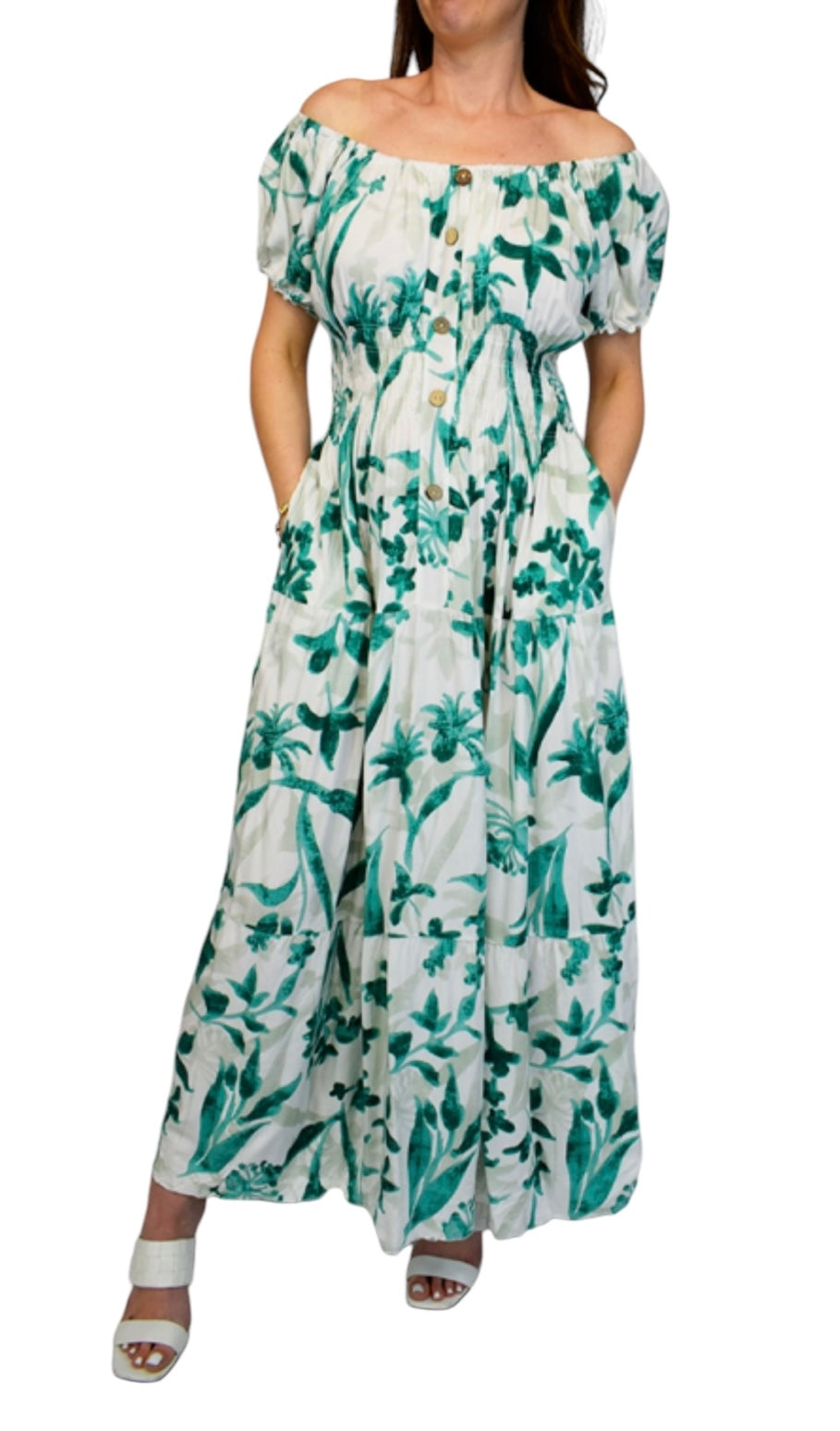 Vivienne Coloured Petal Print Button Front Maxi
Dress