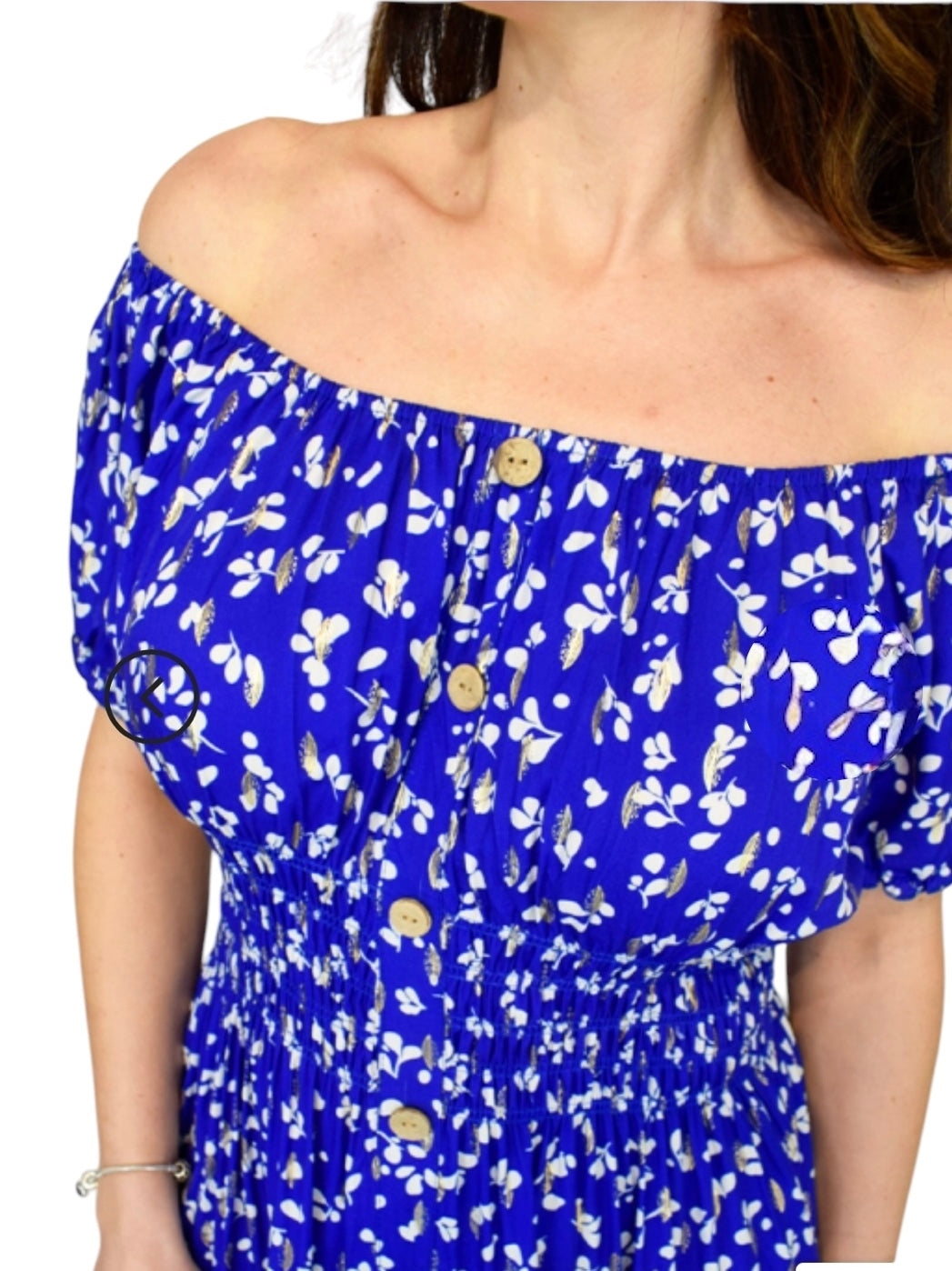 Agatha Contrast Petal Bardot Button Midi Dress