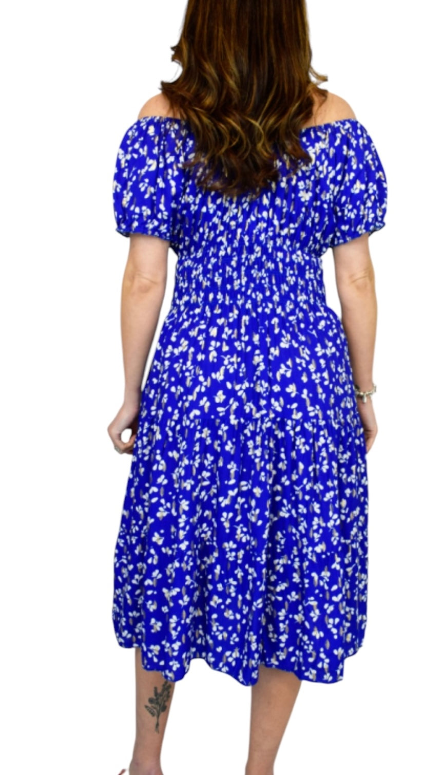 Agatha Contrast Petal Bardot Button Midi Dress