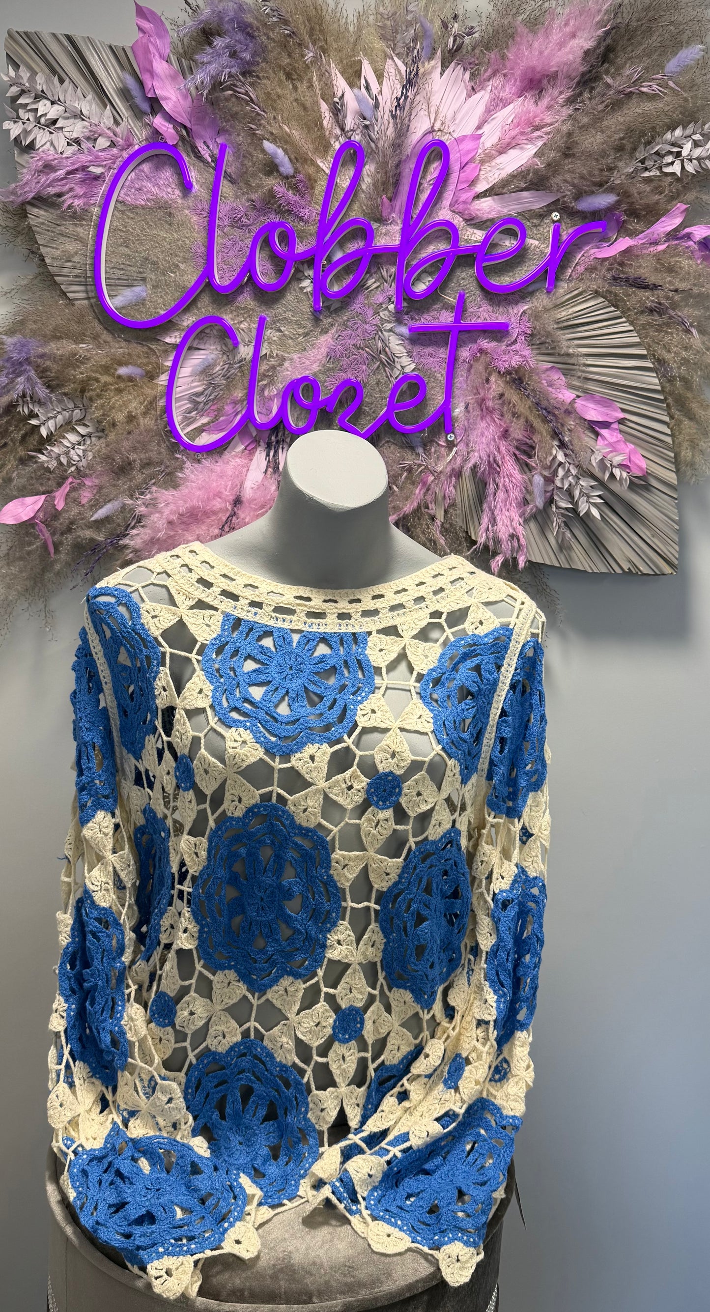 Darcey Coloured Flower Long Sleeved Crochet Top