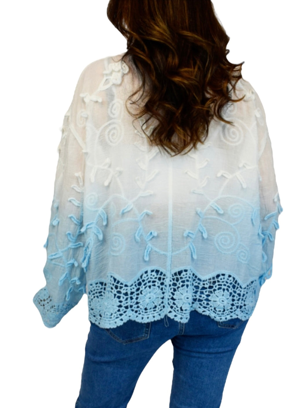 Freya Petal Embossed Dip Dye Crochet Trim Shirt