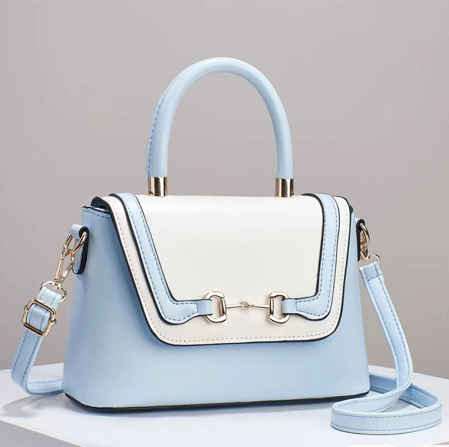 Blue and White Small Two-toned Top Handle Shoulder Bag.