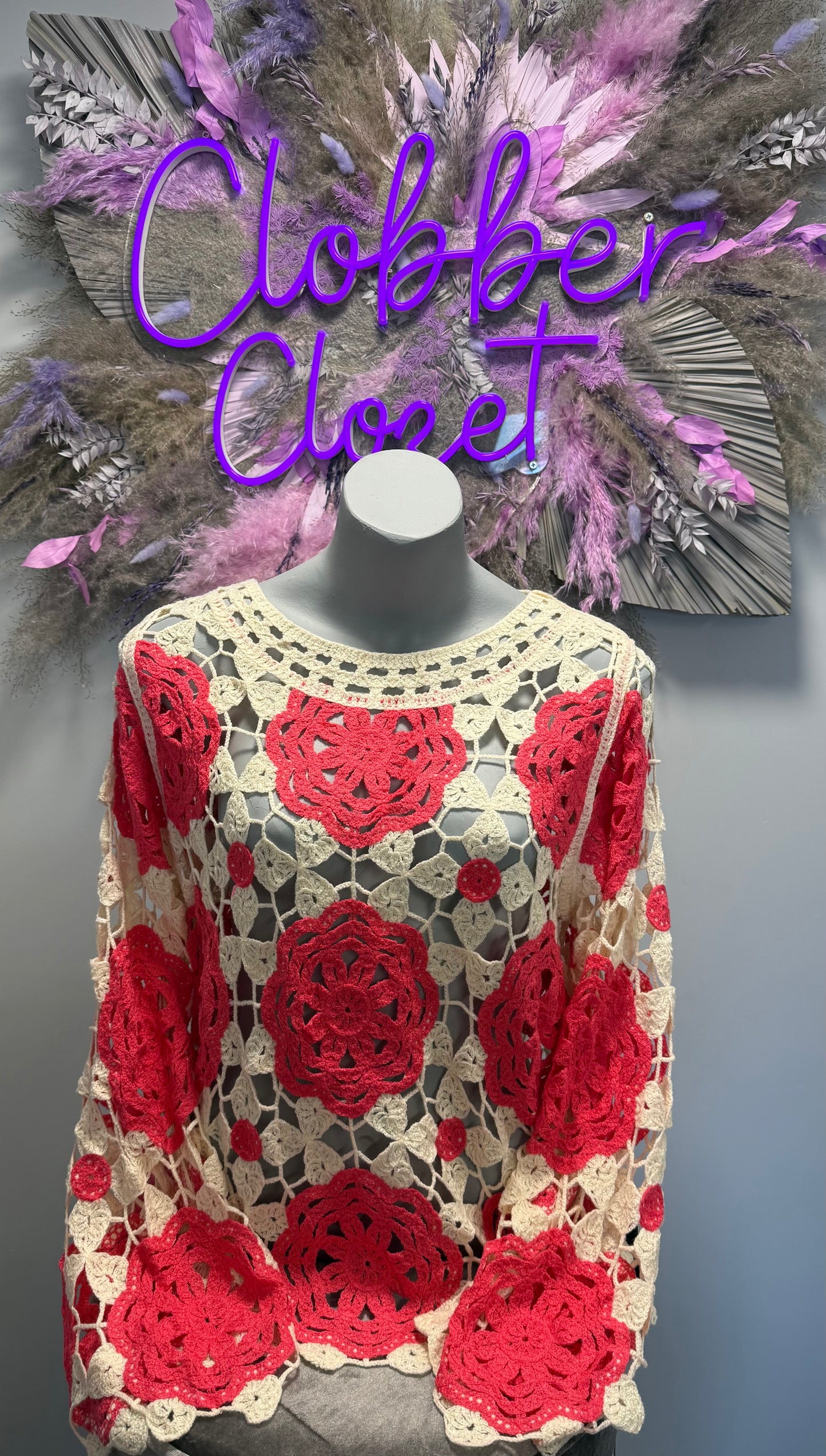 Darcey Coloured Flower Long Sleeved Crochet Top