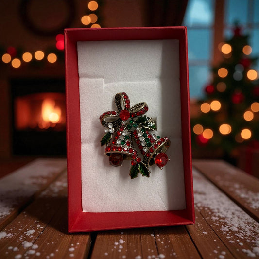 Christmas Bells Diamante Sparkle Brooch in a Box