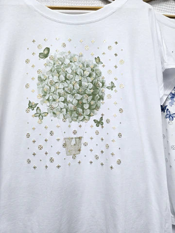 Butterfly Hot Air Balloon Cotton T-shirt Top