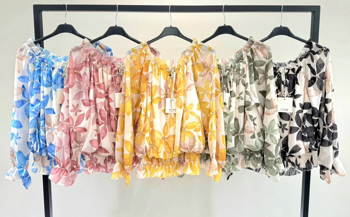 Floral Bardot Ruffle Blouse