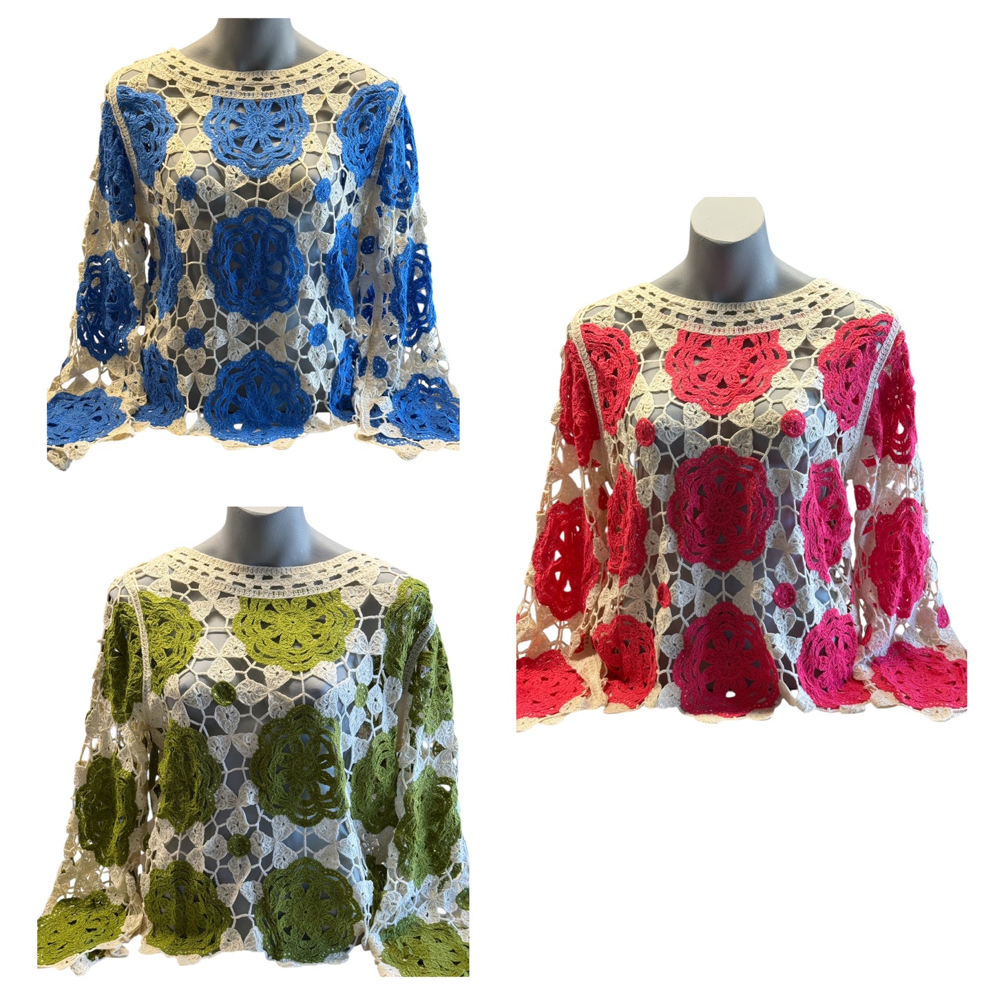 Darcey Coloured Flower Long Sleeved Crochet Top