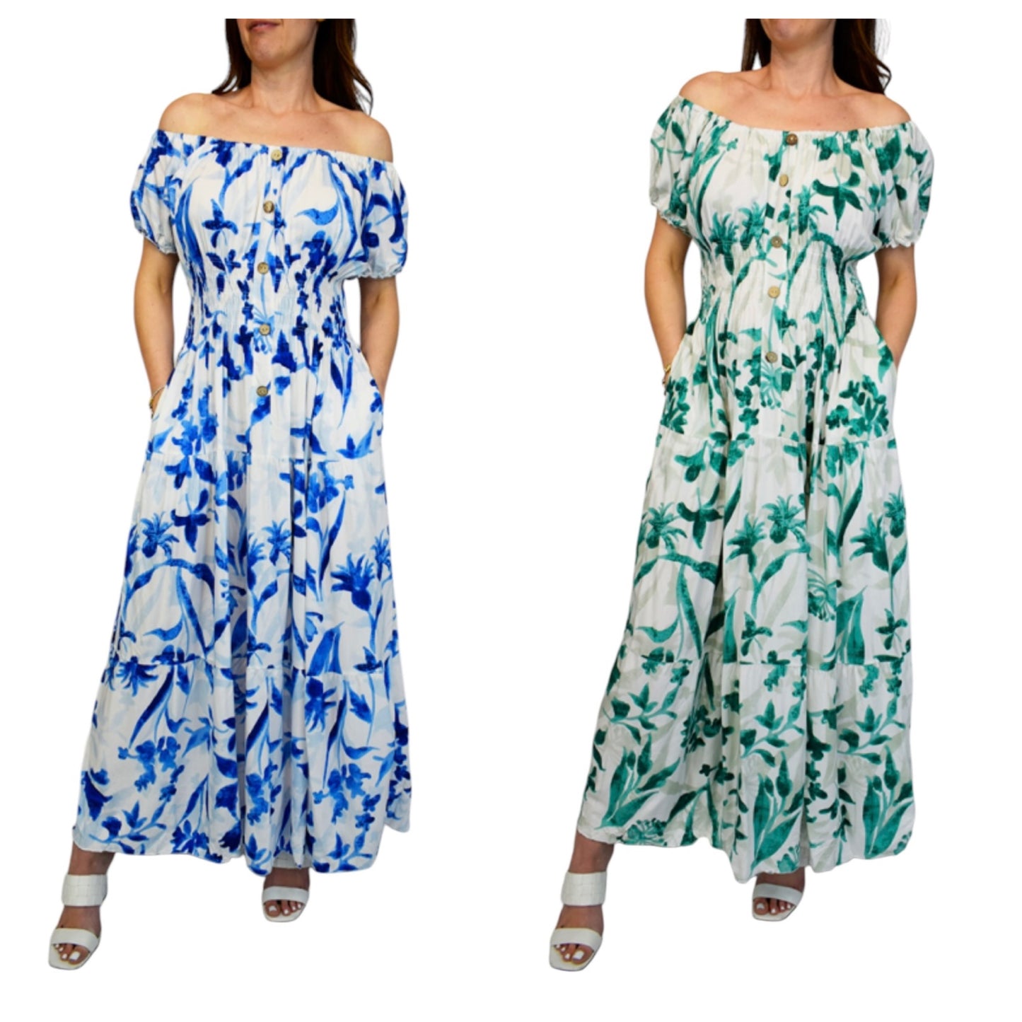 Vivienne Coloured Petal Print Button Front Maxi
Dress