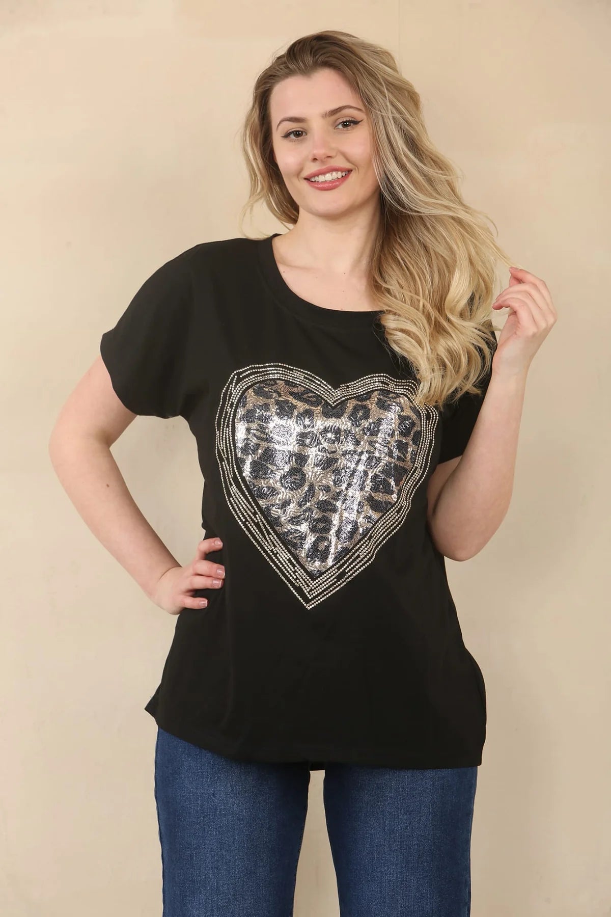 Leopard Stud Heart Cotton Italian T-Shirt