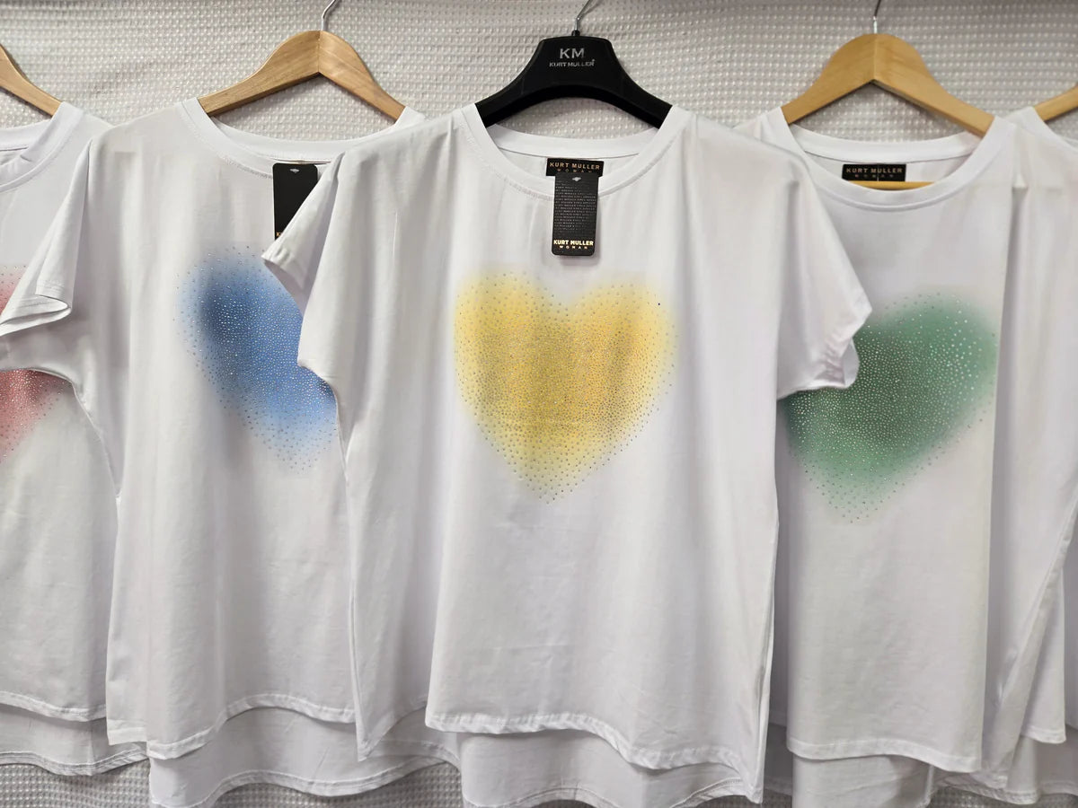 Pastel Diamante Heart Cotton T-shirt Top
