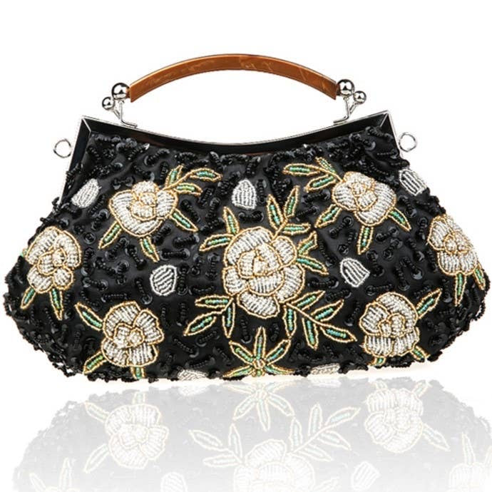 Floral Beaded Evening Clutch Bag