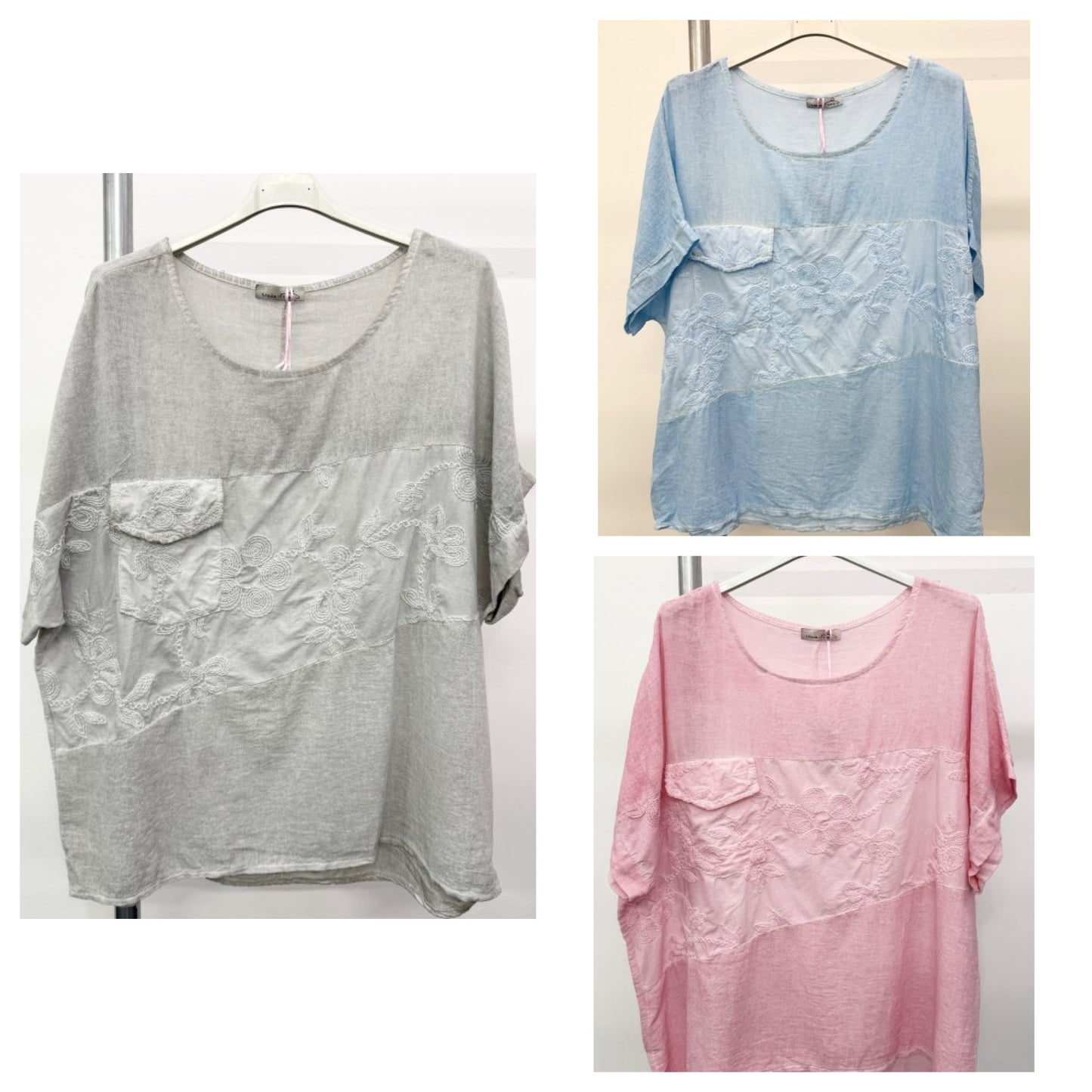 Plus Size Embroidered Floral Stitch Panel T-Shirt