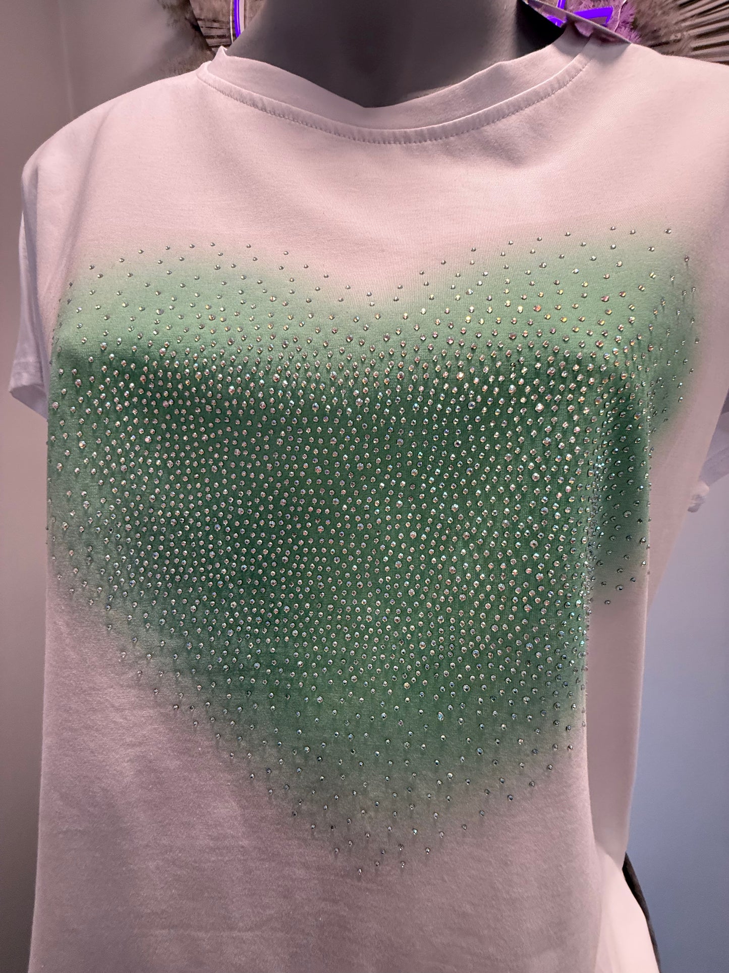 Pastel Diamante Heart Cotton T-shirt Top