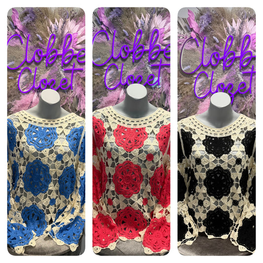 Darcey Coloured Flower Long Sleeved Crochet Top