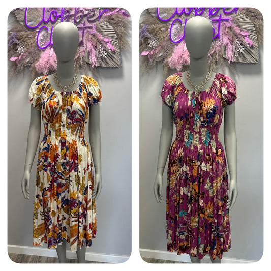 Vintage Floral Gold Foil Midi Dress