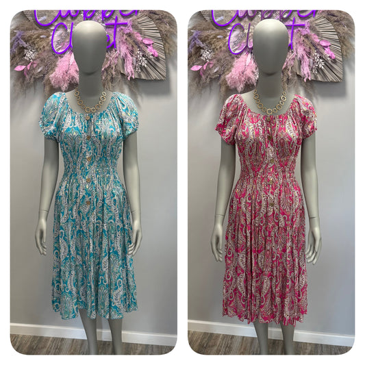 Paisley Gold Foil Pocket Midi Dress